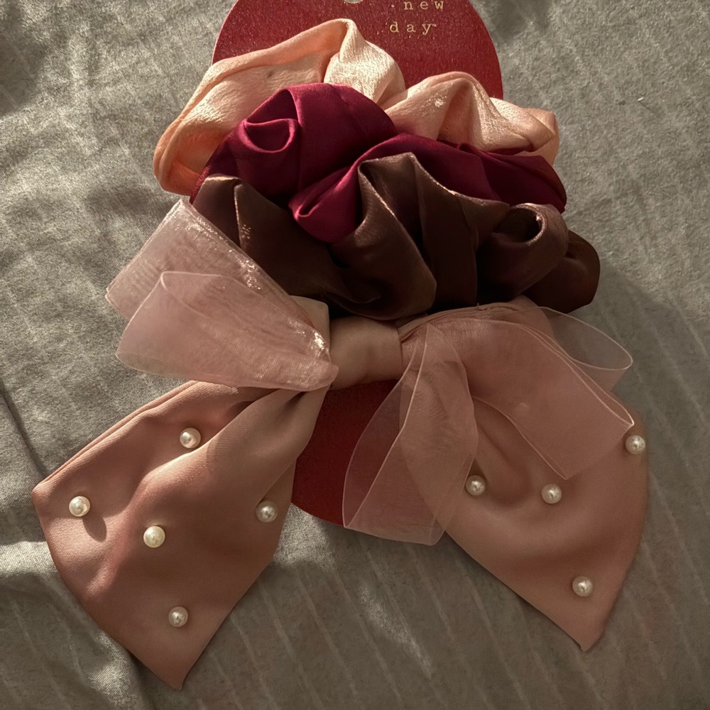 a new day Pink and Brown Hair Scrunchies Set